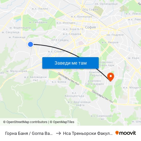 Горна Баня / Gorna Banya to Нса Треньорски Факултет map