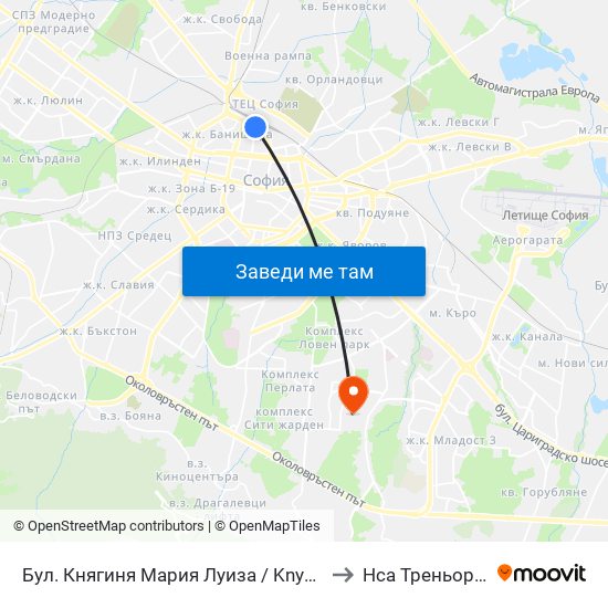 Бул. Княгиня Мария Луиза / Knyaginya Maria Luiza Blvd. (2829) to Нса Треньорски Факултет map