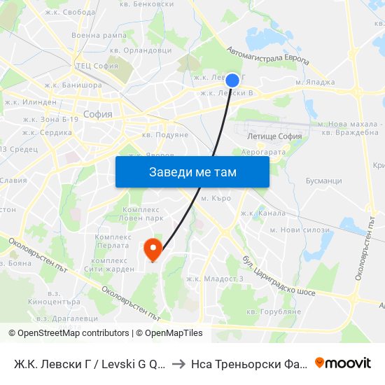 Ж.К. Левски Г / Levski G Qr (6600) to Нса Треньорски Факултет map