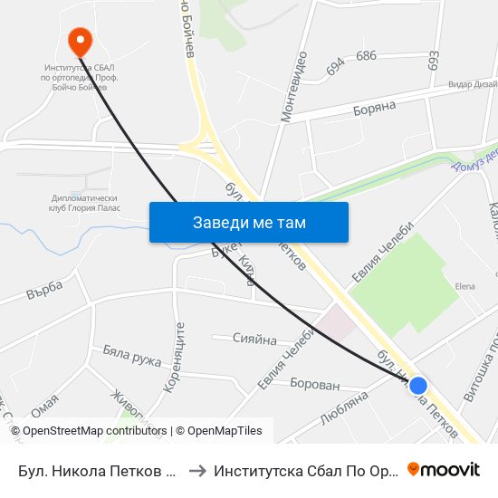 Бул. Никола Петков / Nikola Petkov Blvd. (0350) to Институтска Сбал По Ортопедия Проф. Бойчо Бойчев map