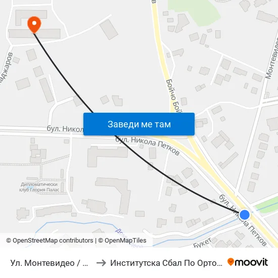 Ул. Монтевидео / Montevideo St. (2050) to Институтска Сбал По Ортопедия Проф. Бойчо Бойчев map