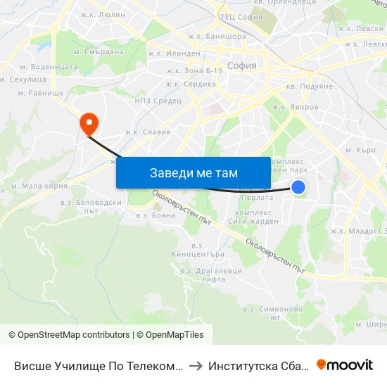 Висше Училище По Телекомуникации / University Of Telecommunications And Post (1397) to Институтска Сбал По Ортопедия Проф. Бойчо Бойчев map