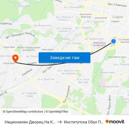 Национален Дворец На Културата / National Palace Of Culture (1139) to Институтска Сбал По Ортопедия Проф. Бойчо Бойчев map
