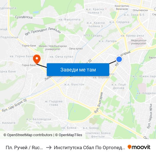 Пл. Ручей / Ruchey Sq. (1306) to Институтска Сбал По Ортопедия Проф. Бойчо Бойчев map