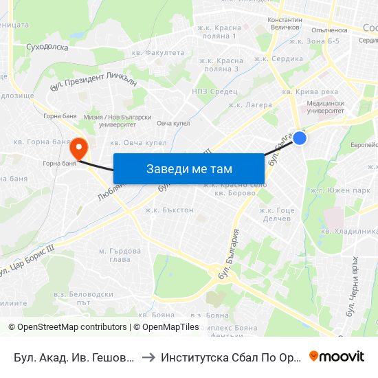 Бул. Акад. Ив. Гешов / Ivan Geshov Blvd. (0270) to Институтска Сбал По Ортопедия Проф. Бойчо Бойчев map