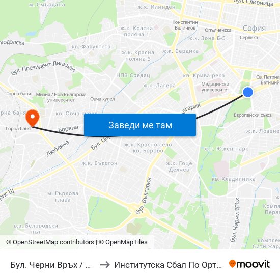 Бул. Черни Връх / Cherni Vrah Blvd. (0395) to Институтска Сбал По Ортопедия Проф. Бойчо Бойчев map