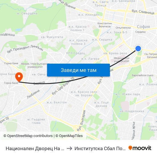 Национален Дворец На Културата / National Palace Of Culture to Институтска Сбал По Ортопедия Проф. Бойчо Бойчев map