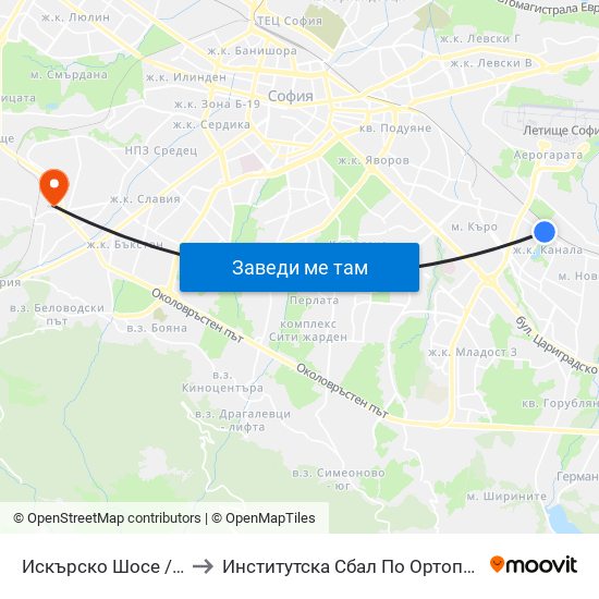 Искърско Шосе / Iskarsko Shosse to Институтска Сбал По Ортопедия Проф. Бойчо Бойчев map