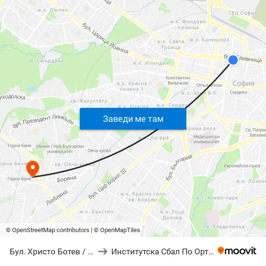 Бул. Христо Ботев / Hristo Botev Blvd. (0385) to Институтска Сбал По Ортопедия Проф. Бойчо Бойчев map