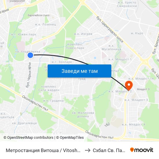 Метростанция Витоша / Vitosha Metro Station (2654) to Схбал Св. Панталеймон map