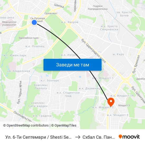 Ул. 6-Ти Септември / Shesti Septemvri St. (1808) to Схбал Св. Панталеймон map