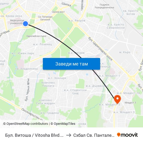 Бул. Витоша / Vitosha Blvd. (0302) to Схбал Св. Панталеймон map
