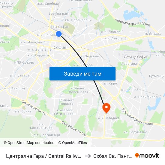Централна Гара / Central Railway Station (1327) to Схбал Св. Панталеймон map