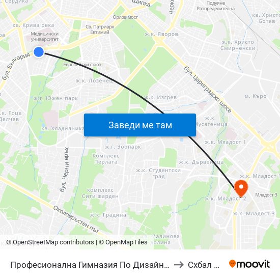Професионална Гимназия По Дизайн Елисавета Вазова / Elisaveta Vazova High School Of Design (1736) to Схбал Св. Панталеймон map
