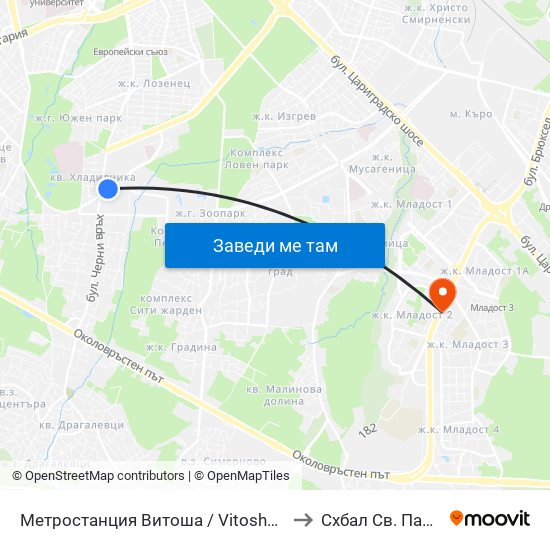 Метростанция Витоша / Vitosha Metro Station (0909) to Схбал Св. Панталеймон map