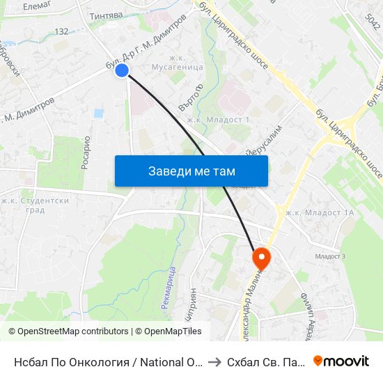 Нсбал По Онкология / National Oncology Hospital (0764) to Схбал Св. Панталеймон map