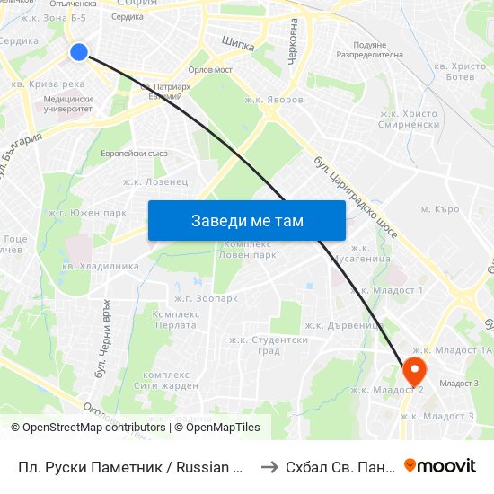 Пл. Руски Паметник / Russian Monument Sq. (1296) to Схбал Св. Панталеймон map