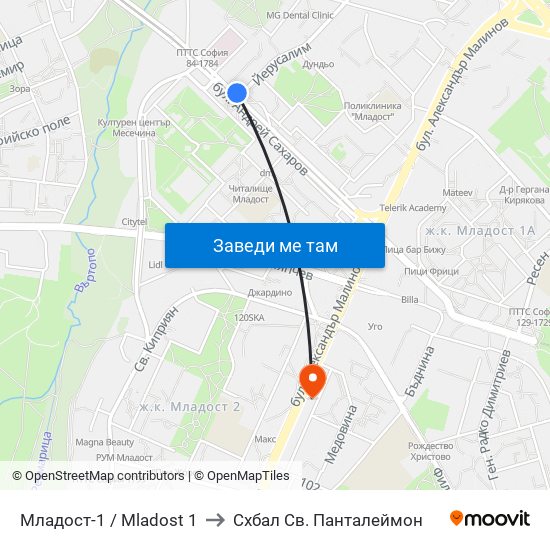 Младост-1 / Mladost 1 to Схбал Св. Панталеймон map