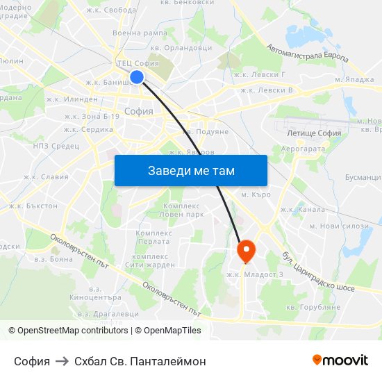 София to Схбал Св. Панталеймон map