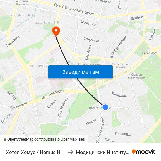 Ⓜ️ Хотел Хемус / Hemus Hotel (2329) to Медицински Институт На Мвр map