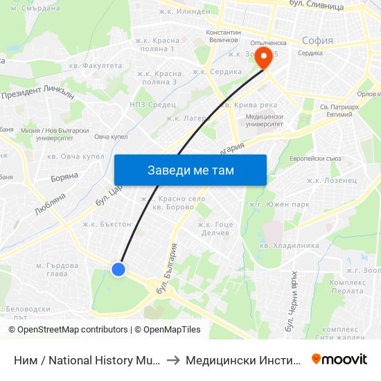 Ним / National History Museum (1464) to Медицински Институт На Мвр map