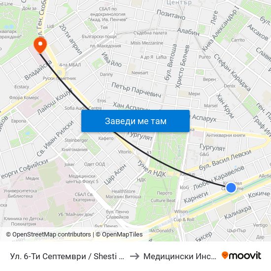 Ул. 6-Ти Септември / Shesti Septemvri St. (1808) to Медицински Институт На Мвр map