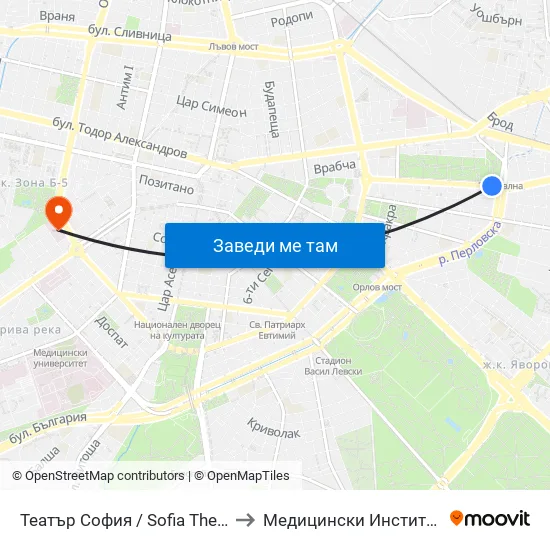 Театър София / Sofia Theatre (1727) to Медицински Институт На Мвр map