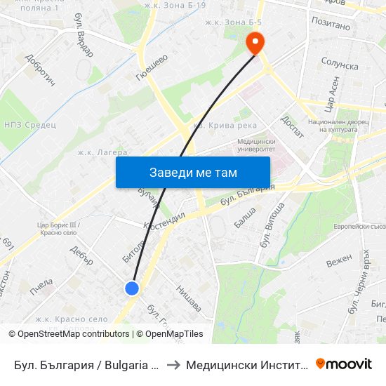 Бул. България / Bulgaria Blvd. (0290) to Медицински Институт На Мвр map