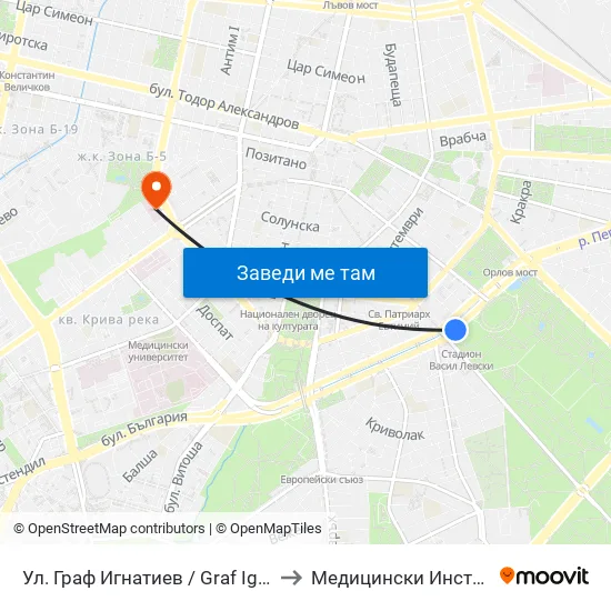 Ⓜ️ Ул. Граф Игнатиев / Graf Ignatiev St. (1913) to Медицински Институт На Мвр map