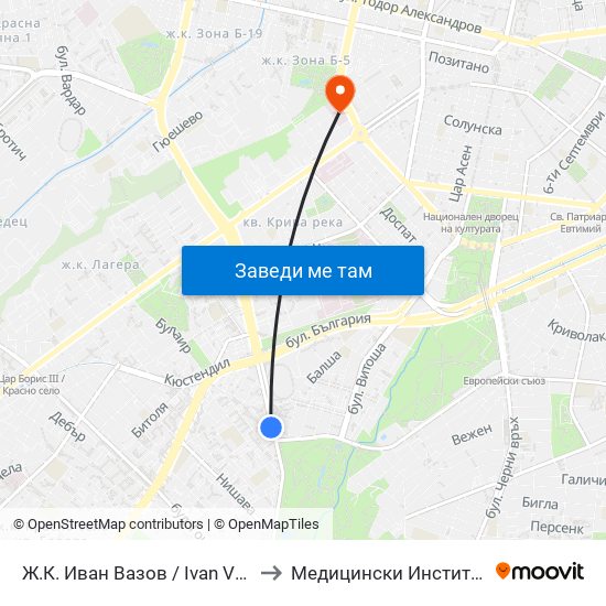 Ж.К. Иван Вазов / Ivan Vazov (0626) to Медицински Институт На Мвр map