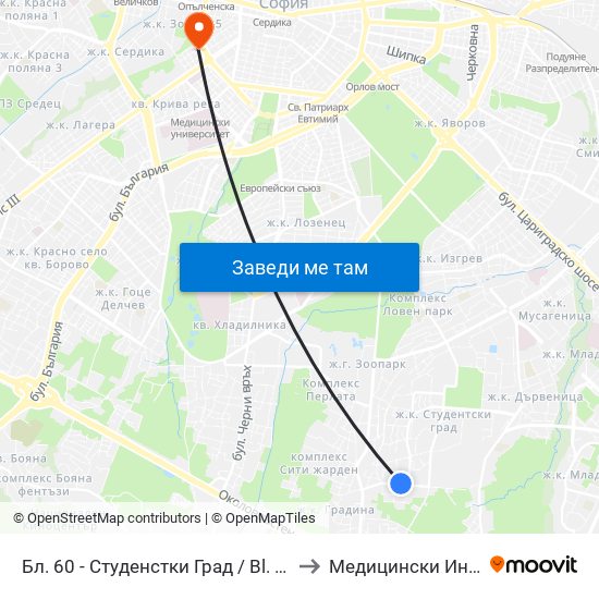 Бл. 60 - Студенстки Град / Bl. 60, Students' Town (2507) to Медицински Институт На Мвр map