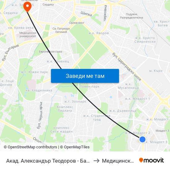 Акад. Александър Теодоров - Балан / Akademik Aleksandar Teodorov - Balan to Медицински Институт На Мвр map