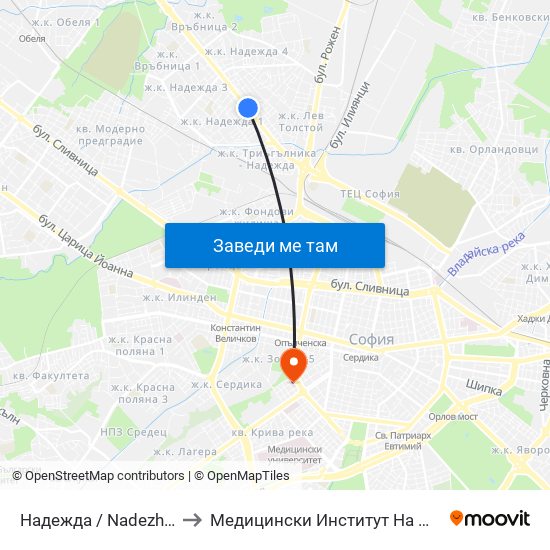 Надежда / Nadezhda to Медицински Институт На Мвр map