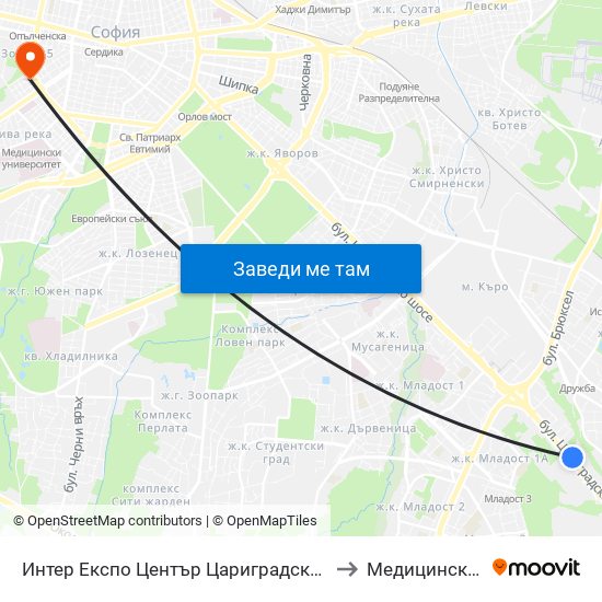 Интер Експо Център Цариградско Шосе / Inter Expo Center – Tsarigradsko Shose to Медицински Институт На Мвр map