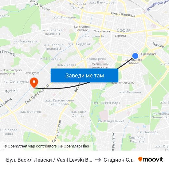 Бул. Васил Левски / Vasil Levski Blvd. (0299) to Стадион Славия map