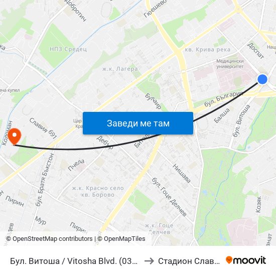 Бул. Витоша / Vitosha Blvd. (0302) to Стадион Славия map