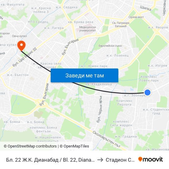 Бл. 22 Ж.К. Дианабад / Bl. 22, Dianabad Qr. (0124) to Стадион Славия map