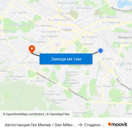 Автостанция Гео Милев / Geo Milev Bus Station (0052) to Стадион Славия map