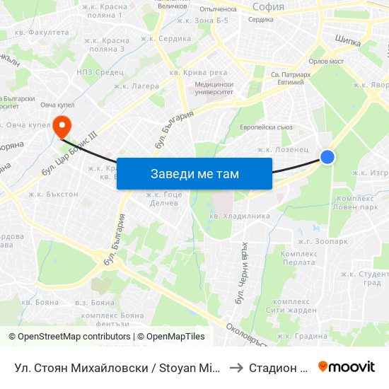 Ул. Стоян Михайловски / Stoyan Mihaylovski St. (2191) to Стадион Славия map