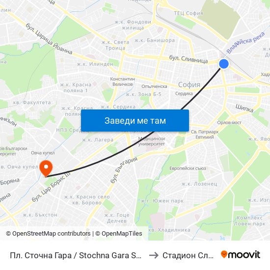 Пл. Сточна Гара / Stochna Gara Sq. (1316) to Стадион Славия map