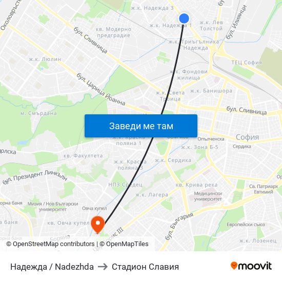 Надежда / Nadezhda to Стадион Славия map