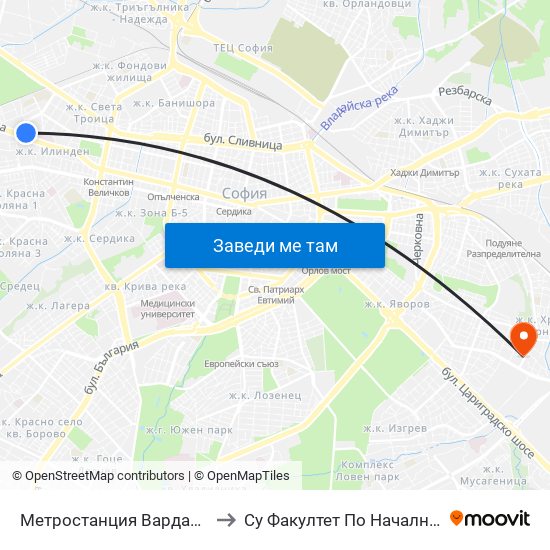 Метростанция Вардар / Vardar Metro Station (1047) to Су Факултет По Начална И Предучилищна Педагогика map