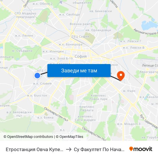 Етростанция Овча Купел / Ovcha Kupel Metro Station  (0352) to Су Факултет По Начална И Предучилищна Педагогика map