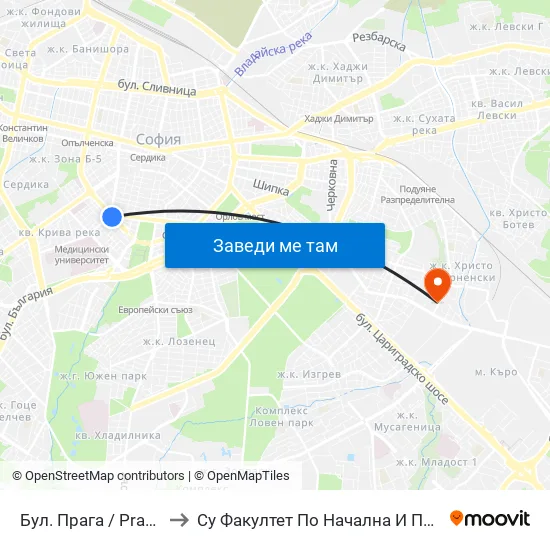 Бул. Прага / Prague Blvd. (0365) to Су Факултет По Начална И Предучилищна Педагогика map