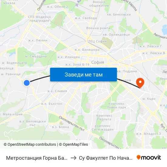 Ⓜ️ Метростанция Горна Баня / Gorna Banya Metro Station (0685) to Су Факултет По Начална И Предучилищна Педагогика map