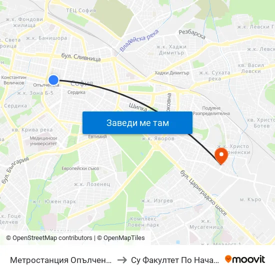 Ⓜ️ Метростанция Опълченска / Opalchenska Metro Station (1058) to Су Факултет По Начална И Предучилищна Педагогика map