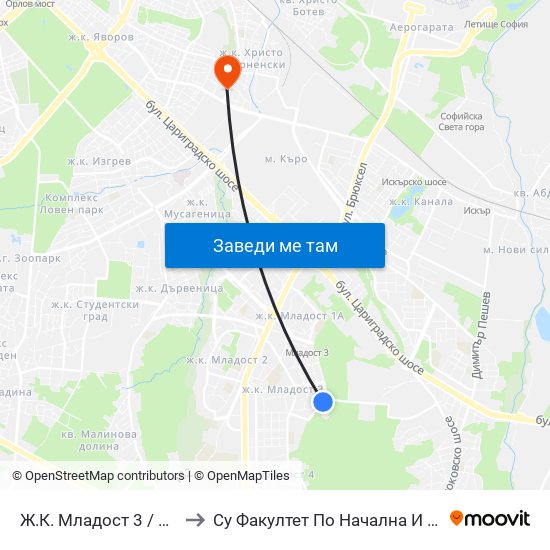 Ж.К. Младост 3 / Mladost 3 Qr. (0665) to Су Факултет По Начална И Предучилищна Педагогика map