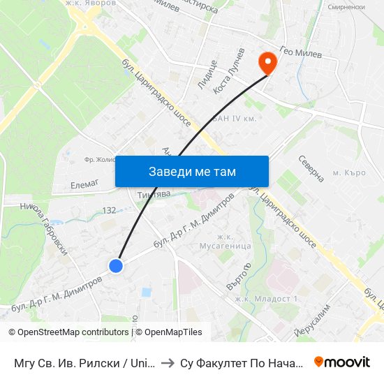 Мгу Св. Ив. Рилски / University Of Mining And Geology (1033) to Су Факултет По Начална И Предучилищна Педагогика map