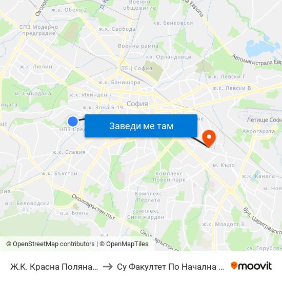Ж.К. Красна Поляна / Krasna Polyana (0633) to Су Факултет По Начална И Предучилищна Педагогика map