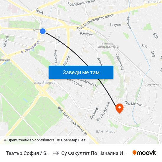 Театър София / Sofia Theatre (1728) to Су Факултет По Начална И Предучилищна Педагогика map